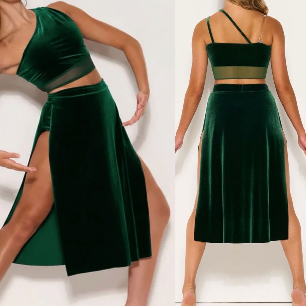 Kelle dance solo costume 3 piece green velvet THE ALCHEMY skirt 7111 MA adult